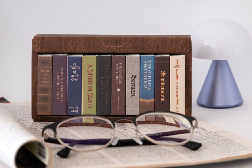 Glasses and bookshelf