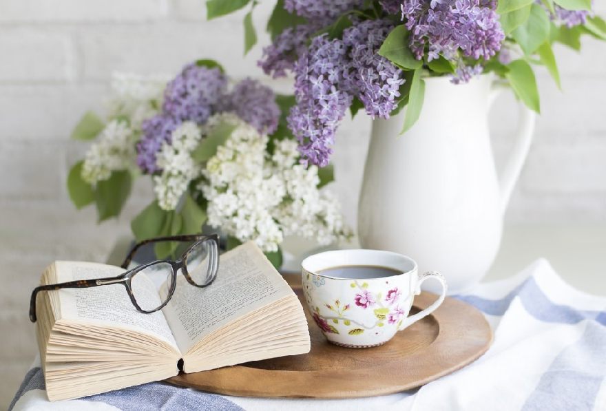 Glasses, book and coffee