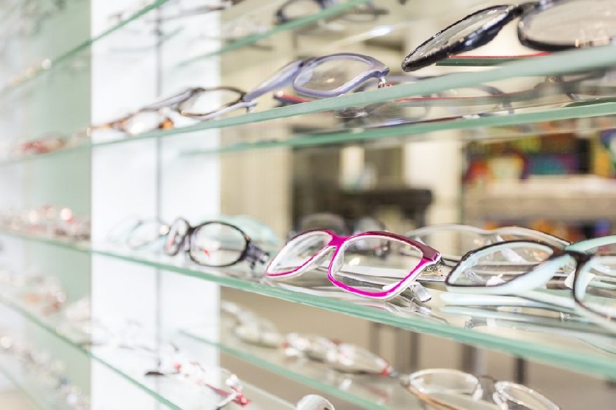 Glasses in a display case