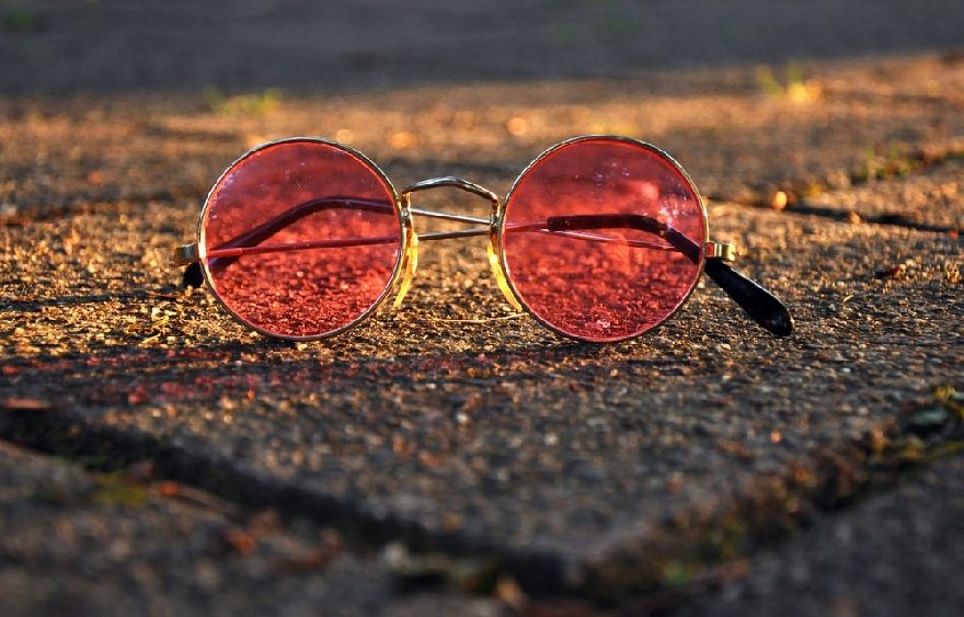 Red glasses on the floor